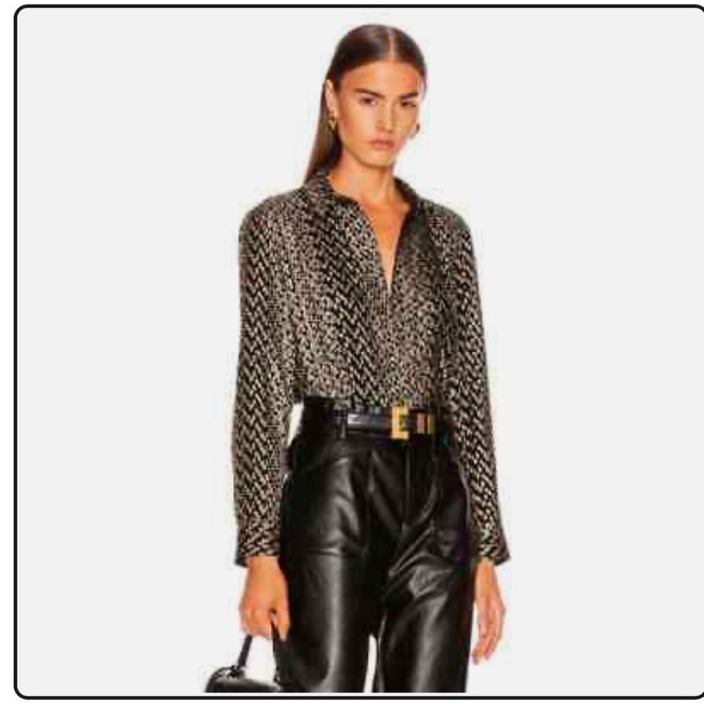 Equipment Leema Top Shirt Button Up Blouse Black/Gold Color Size Medium